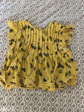 Pilcro Yellow Floral Ruffle Short-Sleeve Women's Top